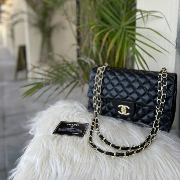 Chanel Black Lambskin Quilted Classic Flap Medium GHW